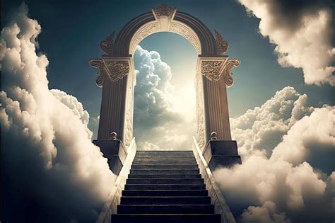 Premium Photo | Entrance to heavenly place through clouds stairway to ...