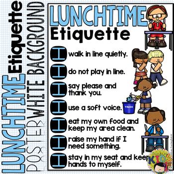 LUNCH ETIQUETTE POSTER (White Background) by Teaching Kids 1st | TpT