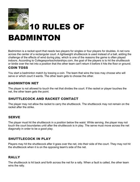 10 RULES Of BADMINTON Badminton is a racket sport that needs