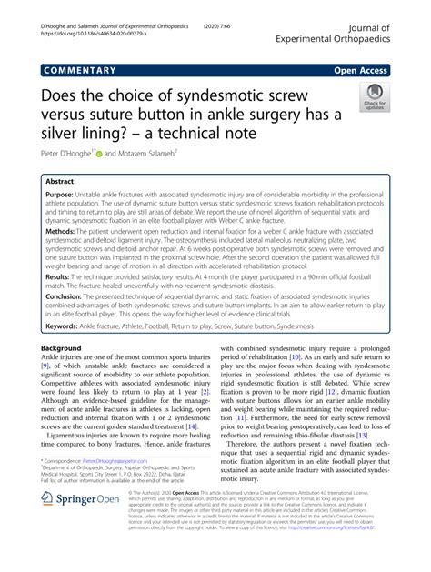 (PDF) Does the choice of syndesmotic screw versus suture button in ankle surgery has a silver ...