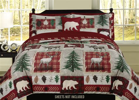 HowPlumb Cabin Lodge Rustic 4 Piece Bedding Sets, King with Comforter, Pillow Shams, Decorative ...