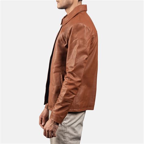 Mens Lenny Tan Brown Leather Jacket