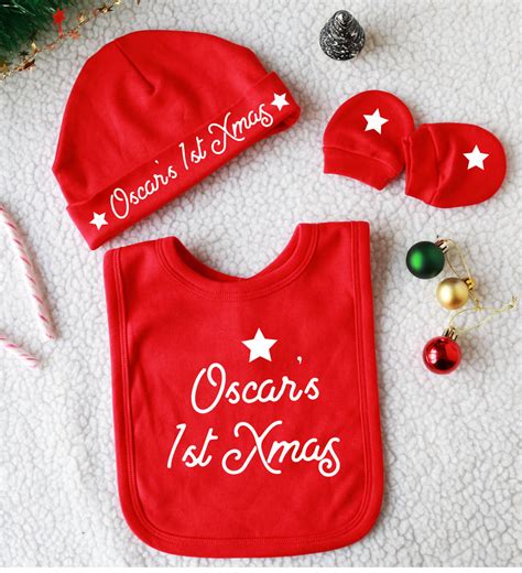 Personalised First Christmas Baby Bib And Hat Gift Set By Marloweville | notonthehighstreet.com