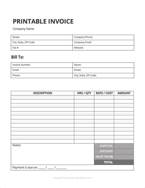 Free Printable Blank Invoice Templates