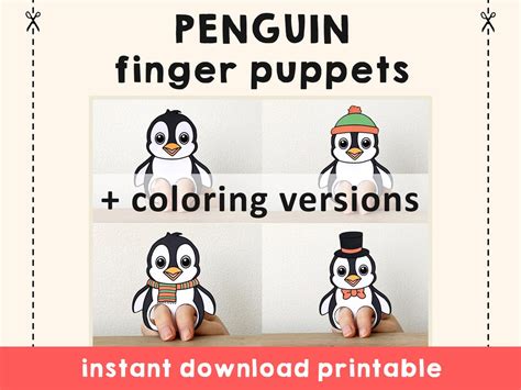 Penguin Puppet Paper Craft Printable Finger Puppet Kids Craft Animal ...