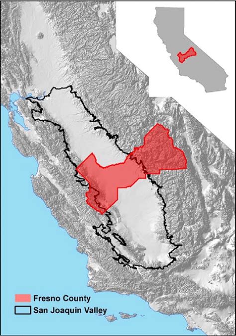 Map of California with the San Joaquin Valley Outlined and Study County ...