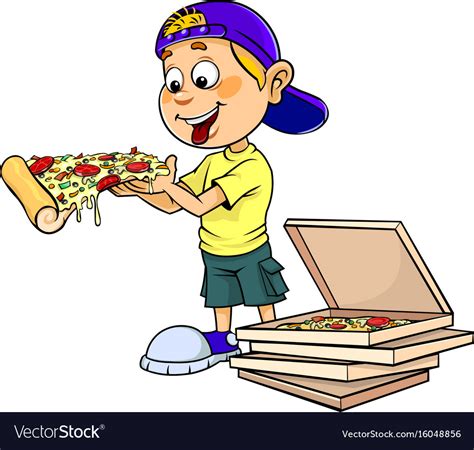 Boy eating pizza Royalty Free Vector Image - VectorStock