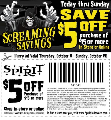 Spirit Halloween store coupon for $5 off $15 + purchase. | Spirit halloween, Halloween spirit ...