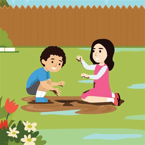 Vector Illustration Of Kids Playing In Mud flat vector illustration on a park or garden 8577956 ...