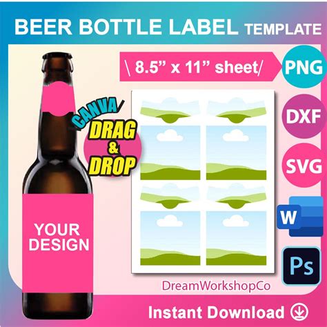 Beer Label, Neck Label Template, Wine Bottle Label, Canva, SVG, DXF, Ms ...