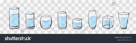 Set Sketch Transparent Water Glasses Different Stock Vector (Royalty ...