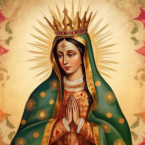 Premium Photo | A painting of a virgin mary with a crown on it