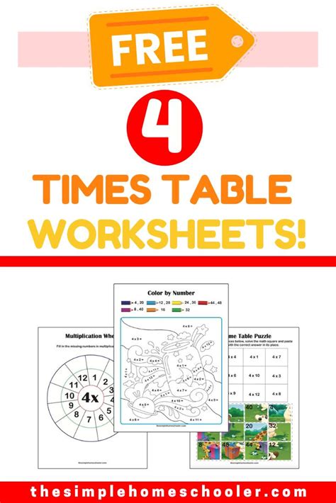 Free (& FUN!) 4 Times Table Worksheet Packet: Easy Print - The Simple Homeschooler