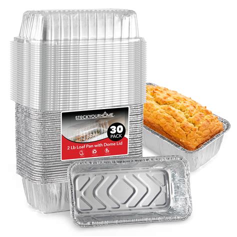 Disposable Aluminum Loaf Pans with Lids, 2 Lb (30 Pack) Foil Baking ...