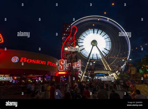 The night lights of the Ferris wheel of Niagara Falls SkyWheel, one of ...