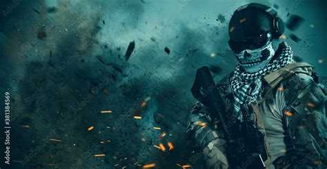 special forces soldier wearing ghost mask Stock Photo | Adobe Stock