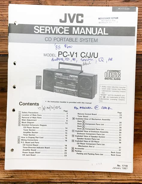 JVC PC-V1 Stereo Service Manual *Original* #2 – Vintage Audio Store ...