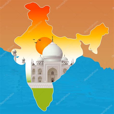 Taj Mahal, agra, outline map of india — Stock Photo © abhishek4383 #1411146