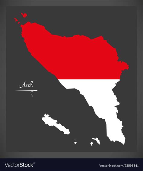 Aceh indonesia map with indonesian national flag Vector Image