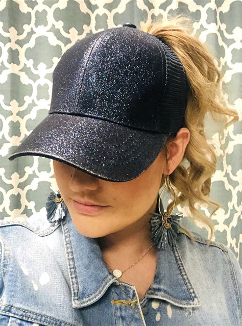 Glitter Pony Tail Hat: Navy #ponytailhat #cchat #glitterhat # ...