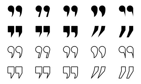 Set of Quotation Mark Line and Silhouette Icon. Quote Mark Symbols Collection on White ...