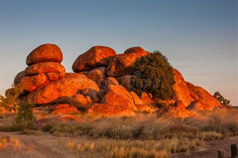 Devils Marbles Conservation Reserve at Sunset Stock Photo - Image of ...