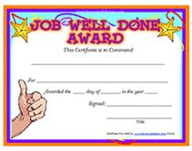 Printable Job Well Done Award Certificates Templates