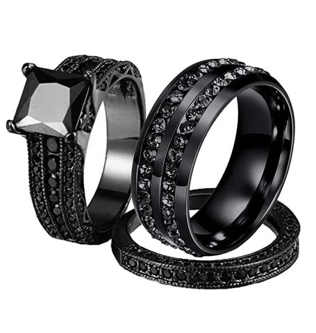 Double Row and Black Cubic Zirconia 316L Stainless Steel Wedding Ring ...