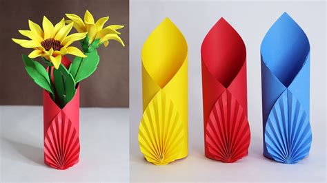 How to Make A Flower Vase At Home | Easy Paper Flower Vase | Simple Paper Craft | Paper flowers ...
