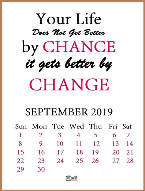 September 2019 Motivational Quotes Calendar | Motivational quotes ...