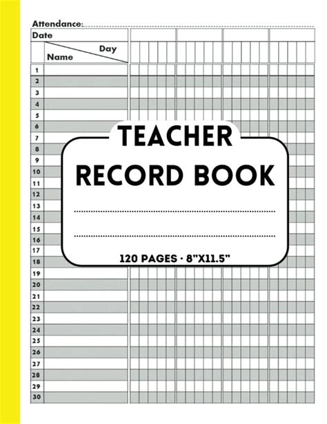 the teacher record book is shown in yellow and white, with black ...