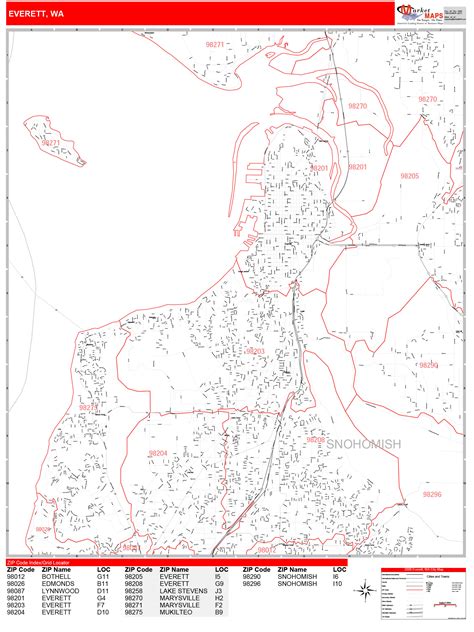 Everett Washington Zip Code Wall Map (Red Line Style) by MarketMAPS ...