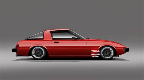 Axesent Creations, Mazda RX-7, JDM, render, Mazda, Japanese cars, side view, red cars, Mazda RX ...