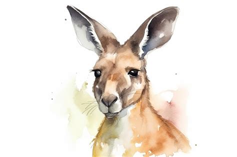 Premium AI Image | Watercolor kangaroo portrait illustration on white background