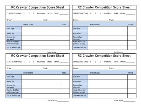 Print RC Crawler Competition Score Sheet – Free Printable