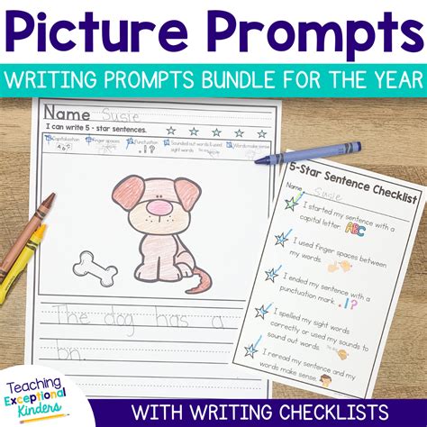 Kindergarten Picture Writing Prompts with Sentence Starters Complete ...