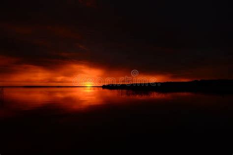 Nightfall Sky In The Twilight Light Of The Setting Sun In Bright Red ...