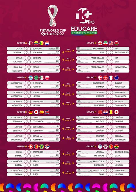 Tabela de Jogos Copa do Mundo 2022 | Educare on Behance | Fifa world cup fixtures, World cup ...