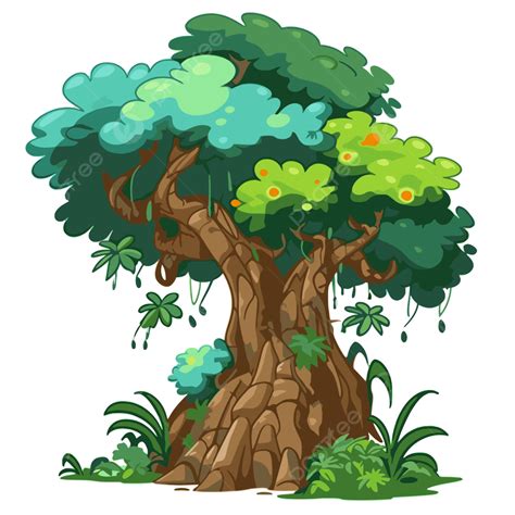 Jungle Tree Clipart Cartoon Tree In The Jungle Vector, Tree Clipart, Cartoon Clipart, Jungle ...