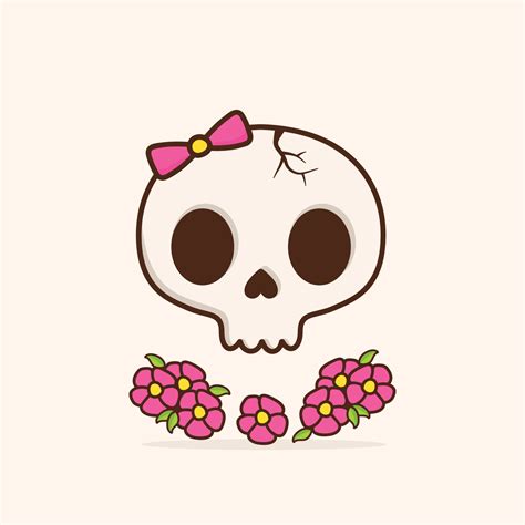 Creepy and cute hand drawn skulls cartoon illustration. Halloween vector illustration. Cute ...