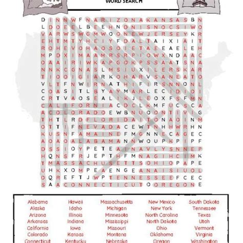 United States 50 STATES Word Search Puzzle (Intermediate Difficulty) - Classful