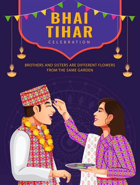 Bhai Tihar or Bhai Tika festival celebration in Nepal. Greeting card ...