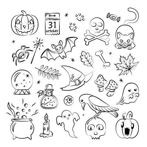 Collection of Traditional Halloween Outline Elements 8874813 Vector Art ...