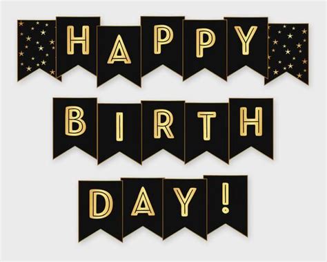 Happy Birthday Printable Banner, Black & Gold Birthday Party Printable PDF, DIY Print, Instant ...