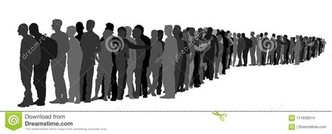 Group of people waiting in line vector silhouette. Border situation ...