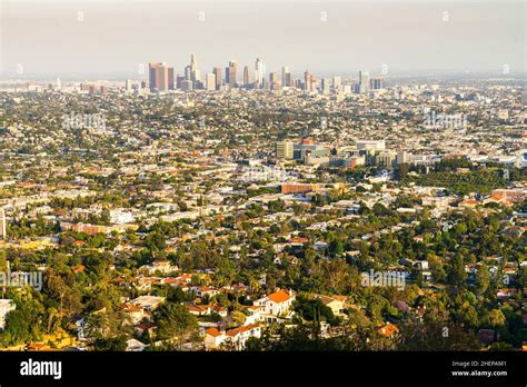 los angeles,california,usa,05-17-17: los angeles skyline at sunset ...