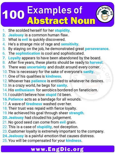 100 Examples of Abstract Nouns in Sentences – EngDic