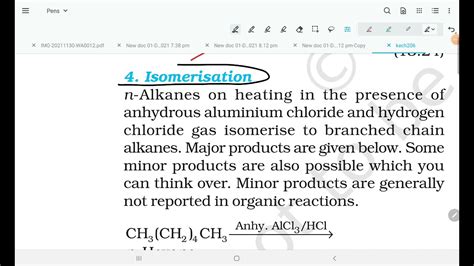 isomerization reaction of normal alkanes from grade 11 NCERT book - YouTube