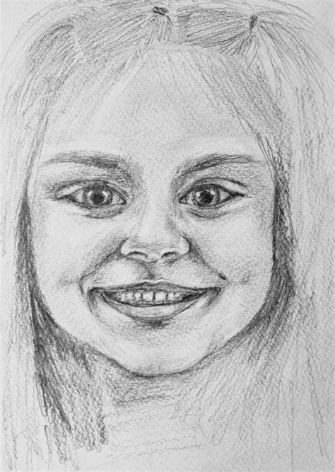 Pencil Drawing Of A Happy Girl