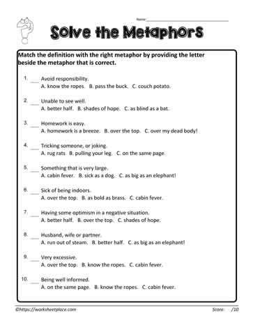 Metaphor Worksheets | Metaphor worksheet, Language worksheets, Figurative language worksheet